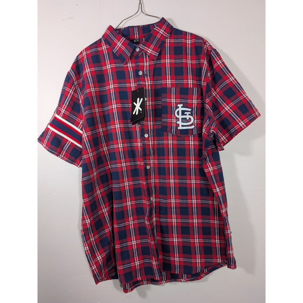 KLEW MLB Men's St. Louis Cardinals Xl Flannel Short Sleeve Button-Up Shirt New‎